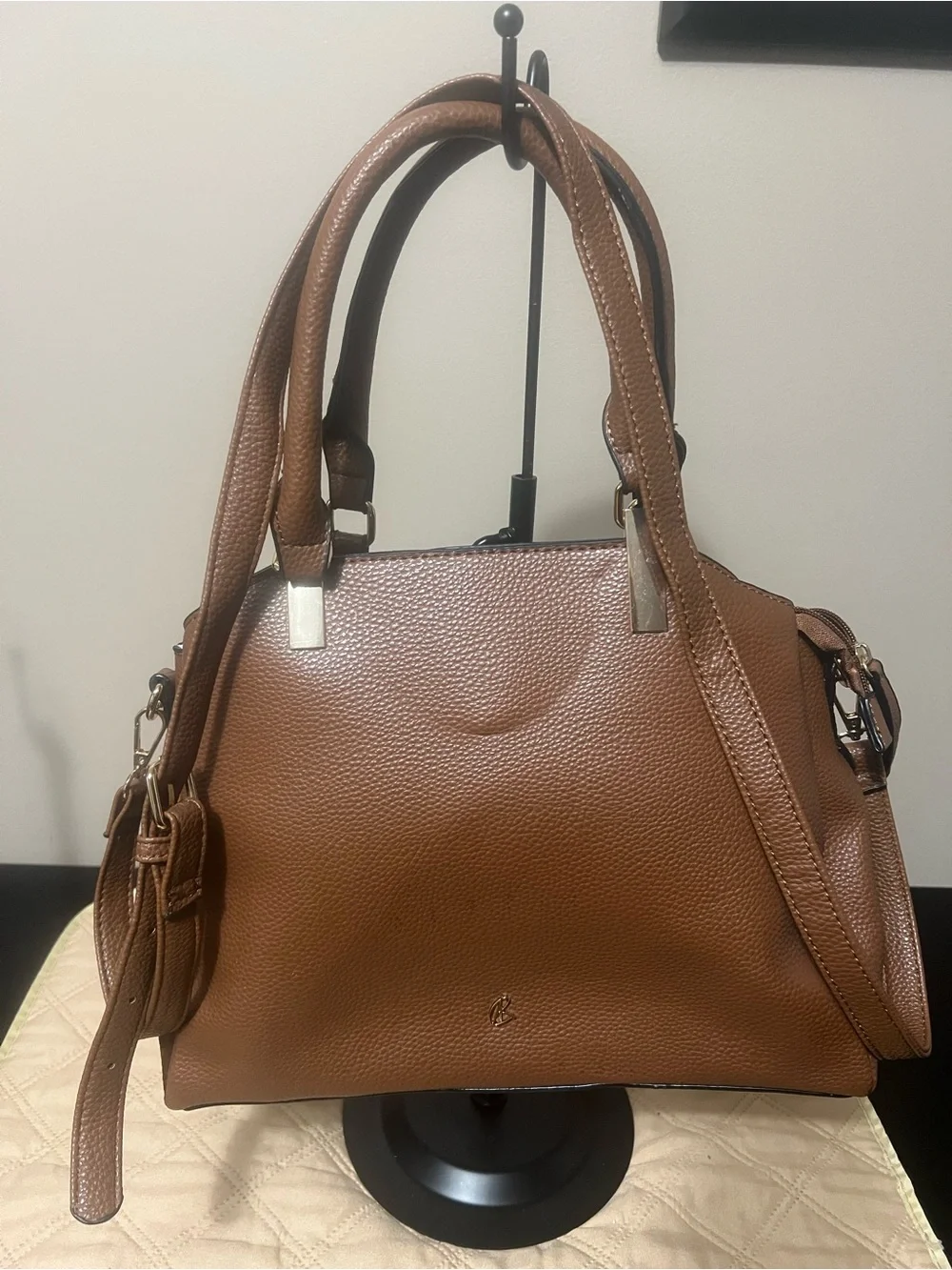 Classic Pebbled Brown Leather Shoulder Bag with Top Handles
